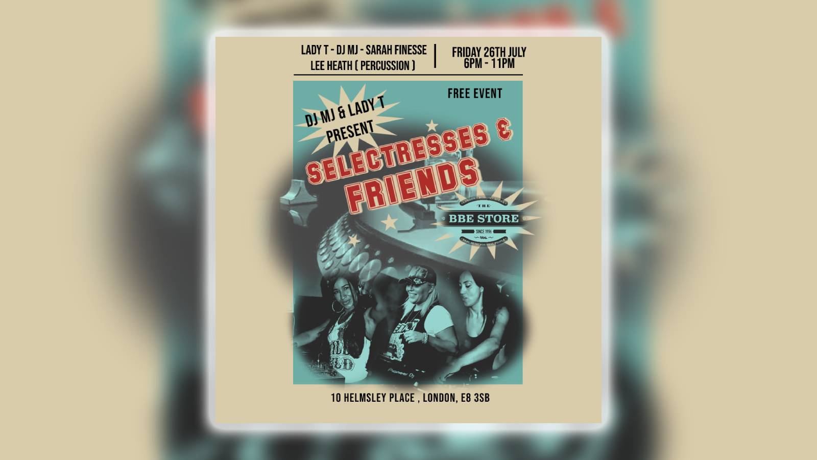 Birminghams Award Winning DJ and Presenter, Producer and previous Resident DJ on House FM, DJ MJ together with Londons long established Selectress and House FM resident Lady T join forces to present an Evening of Underground and Connoisseur Music called SELECTRESSES and Friends.